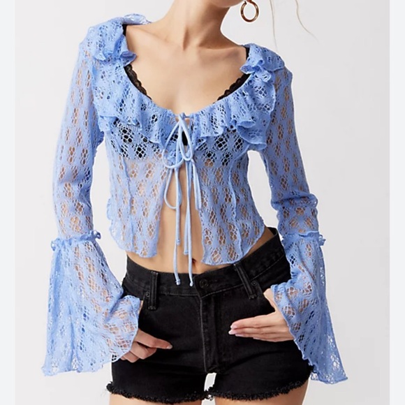 Urban Outfitters UO Gossamer Crochet Flyaway Top in Blue Size Small - Picture 1 of 15